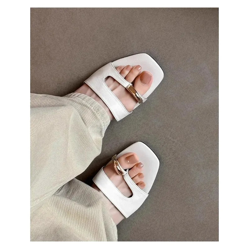 Chic Slip-On Sandals with Square Toe and Buckle Detail