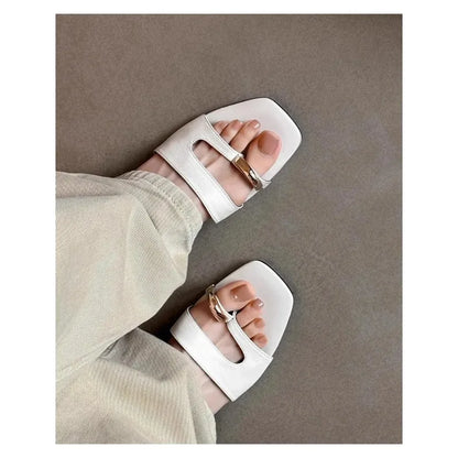 Chic Slip-On Sandals with Square Toe and Buckle Detail