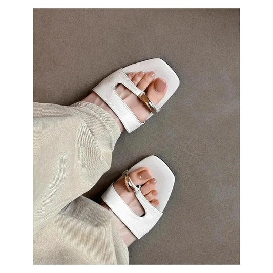 Chic Slip-On Sandals with Square Toe and Buckle Detail