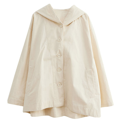 Loose-Fit Button-Up Hooded Jacket with Casual Oversized Design