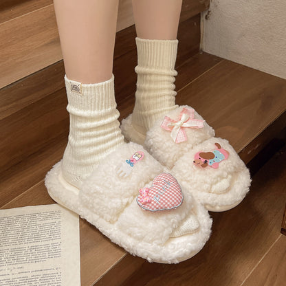 Cozy Plush Home Slippers with Cute Decorative Accents