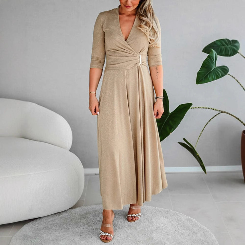 Elegant Wrap-Style Maxi Dress with Flowy Silhouette