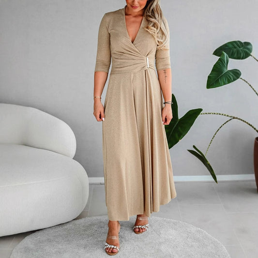 Elegant Wrap-Style Maxi Dress with Flowy Silhouette
