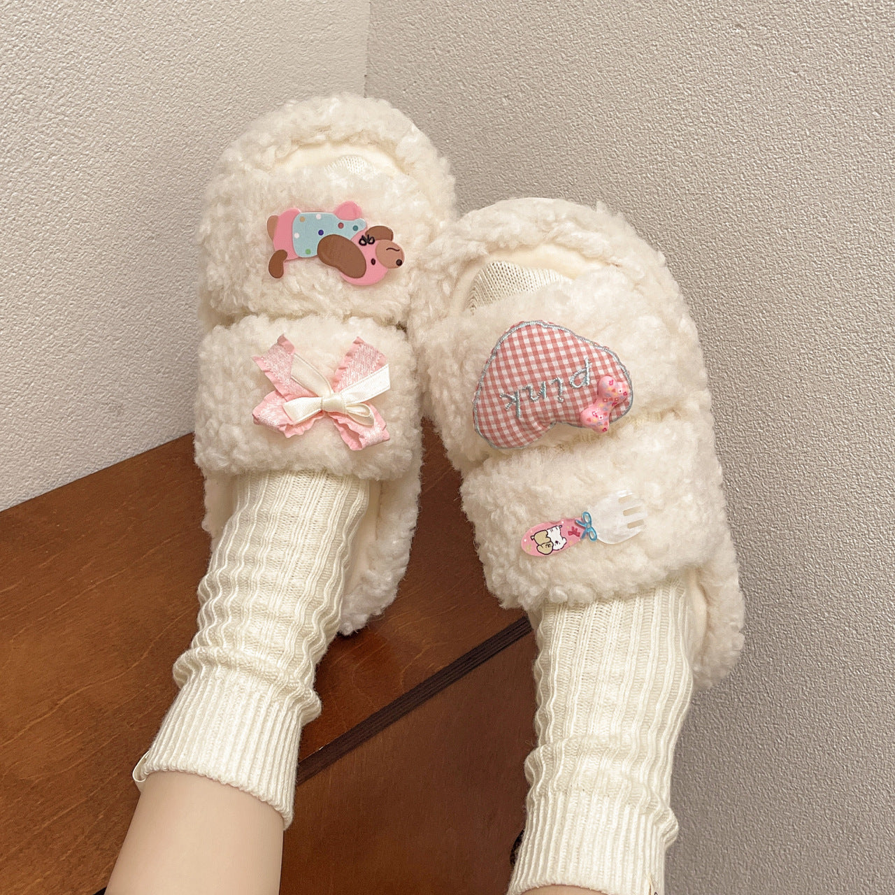 Cozy Plush Home Slippers with Cute Decorative Accents