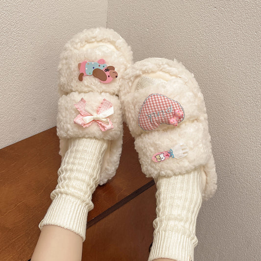 Cozy Plush Home Slippers with Cute Decorative Accents