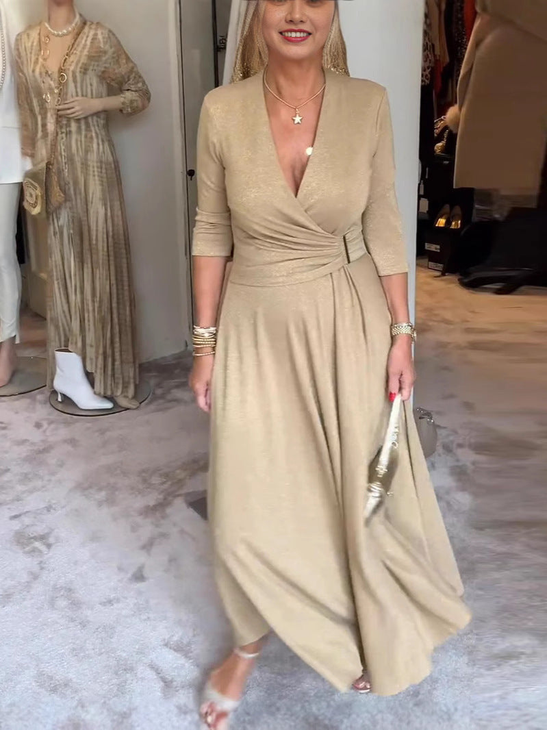 Elegant Wrap-Style Maxi Dress with Flowy Silhouette