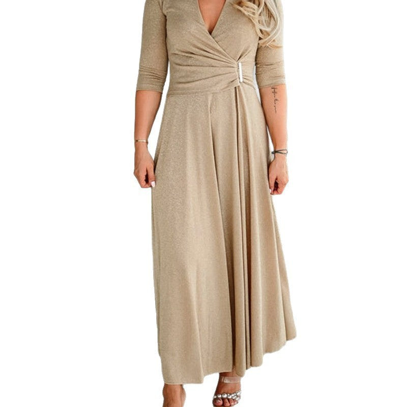 Elegant Wrap-Style Maxi Dress with Flowy Silhouette