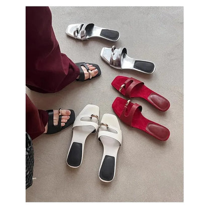 Chic Slip-On Sandals with Square Toe and Buckle Detail
