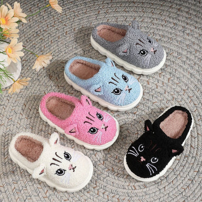 Cute Cat Face Plush Indoor Slippers