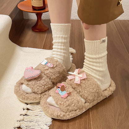 Cozy Plush Home Slippers with Cute Decorative Accents